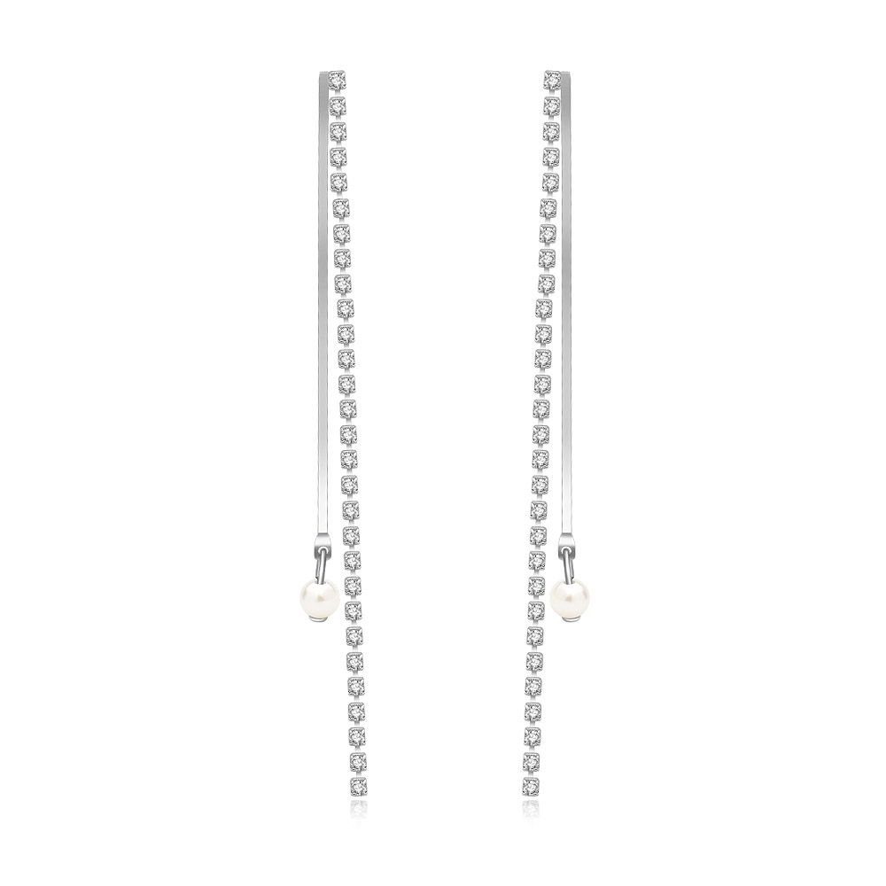 Sparkling Bar Pearl Linear Drop Earrings